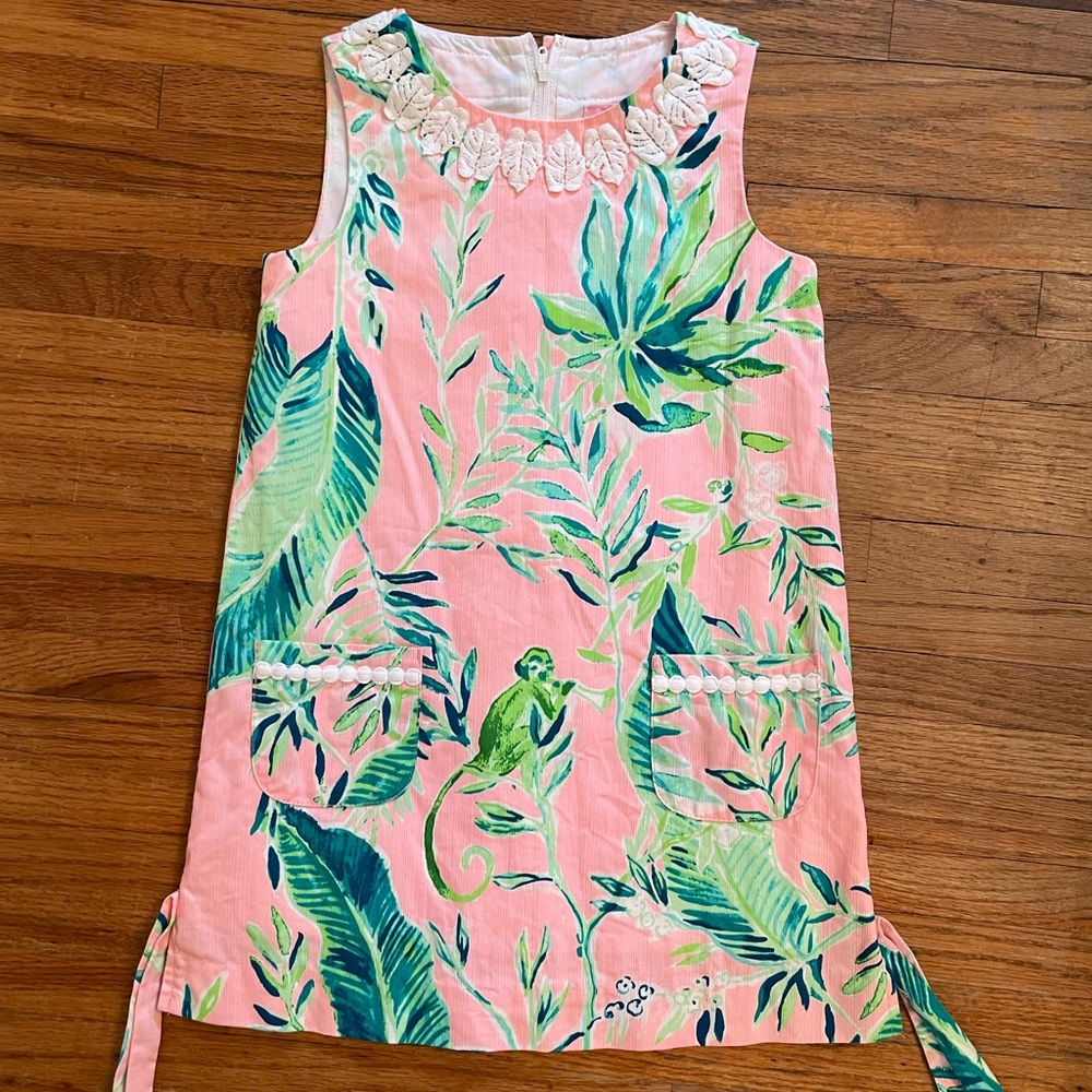 Lilly Pulitzer Size 6 Girls Shift Dress Pink and Green Jungle Print Summer